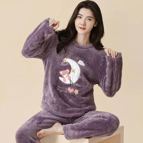 2PCS/Set Thickened Warm Fashion Autumn and Winter Pajamas Long-Sleeved