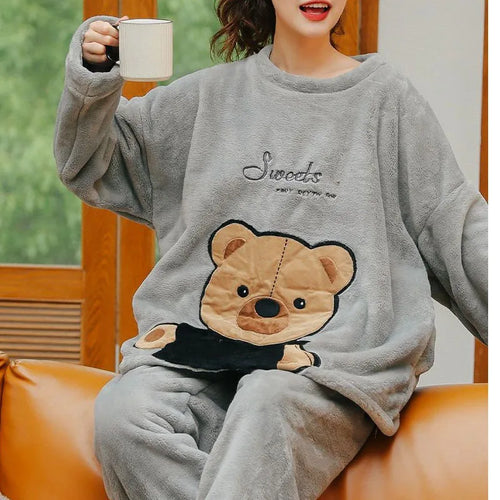 2PCS/Set Thickened Warm Fashion Autumn and Winter Pajamas Long-Sleeved