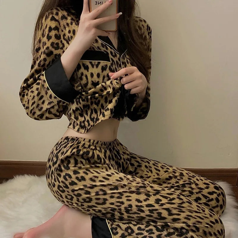 Thailand Spring and Fall Pajamas Set Women's Fashion Leopard Print