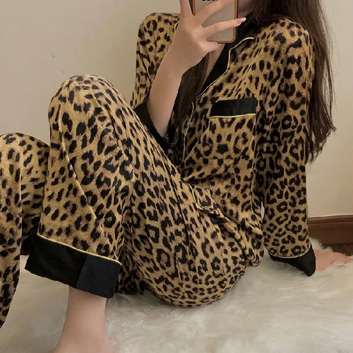 Thailand Spring and Fall Pajamas Set Women's Fashion Leopard Print