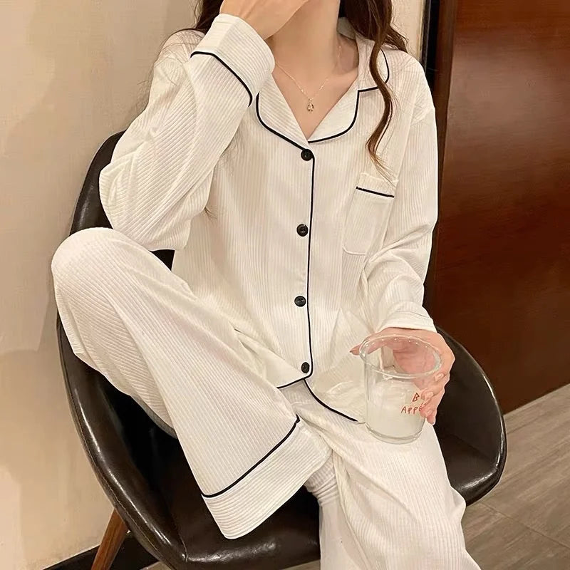2025 New Women's Solid Color Pyjamas Homewear Suit Girls Long-Sleeved