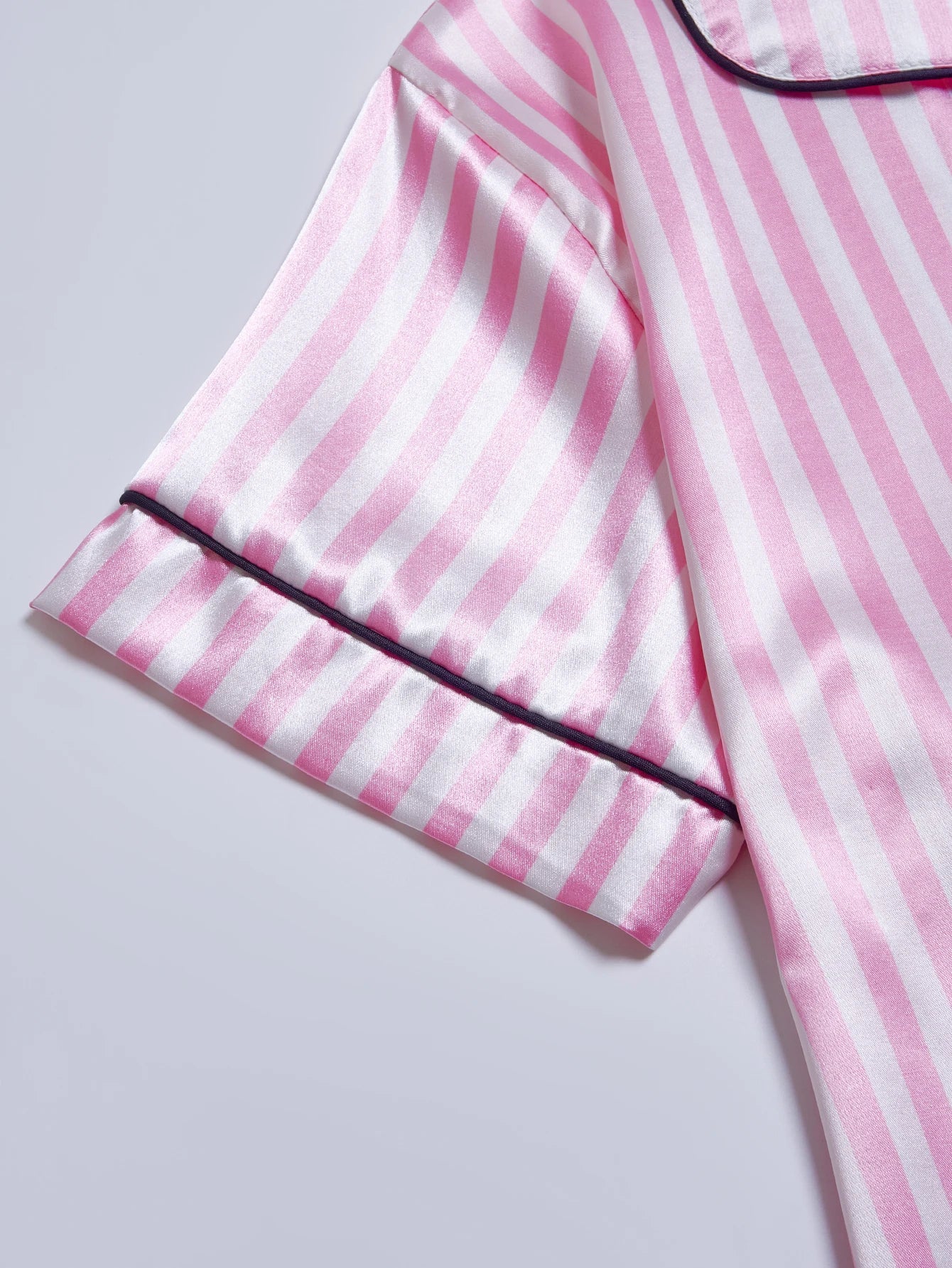 Striped Embroidered Letter Pocket Short Sleeve and Shorts Pajama Set,