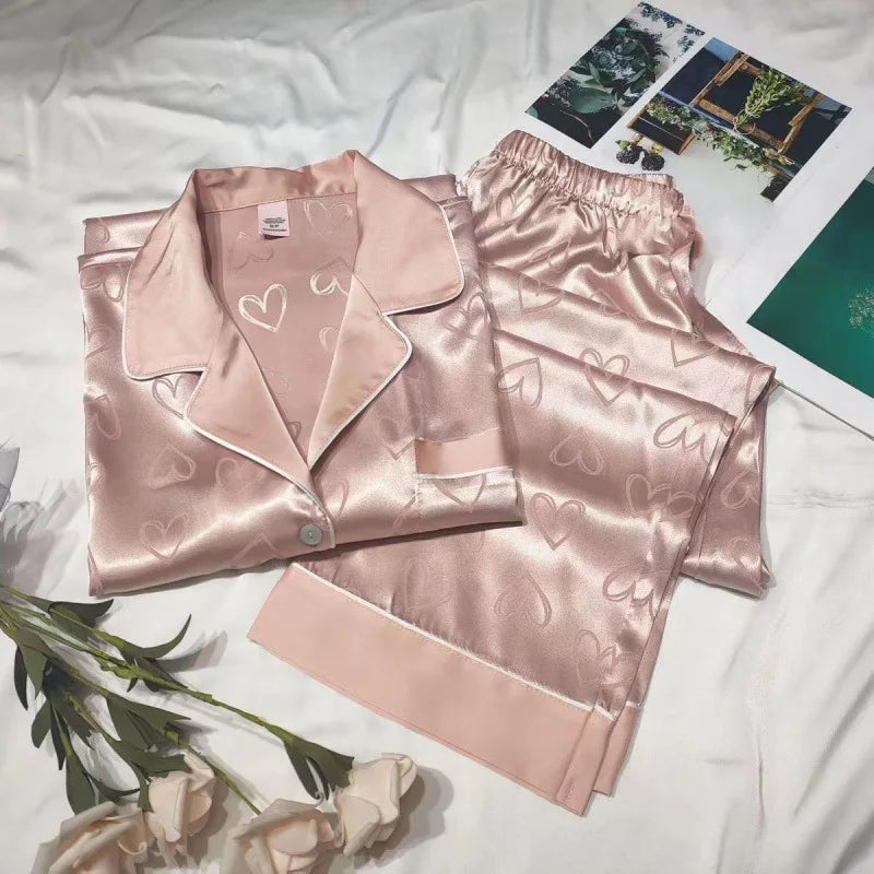 Ice Silk Pajamas Women's Long Sleeve Lace Premium Sense Two Piece Suit