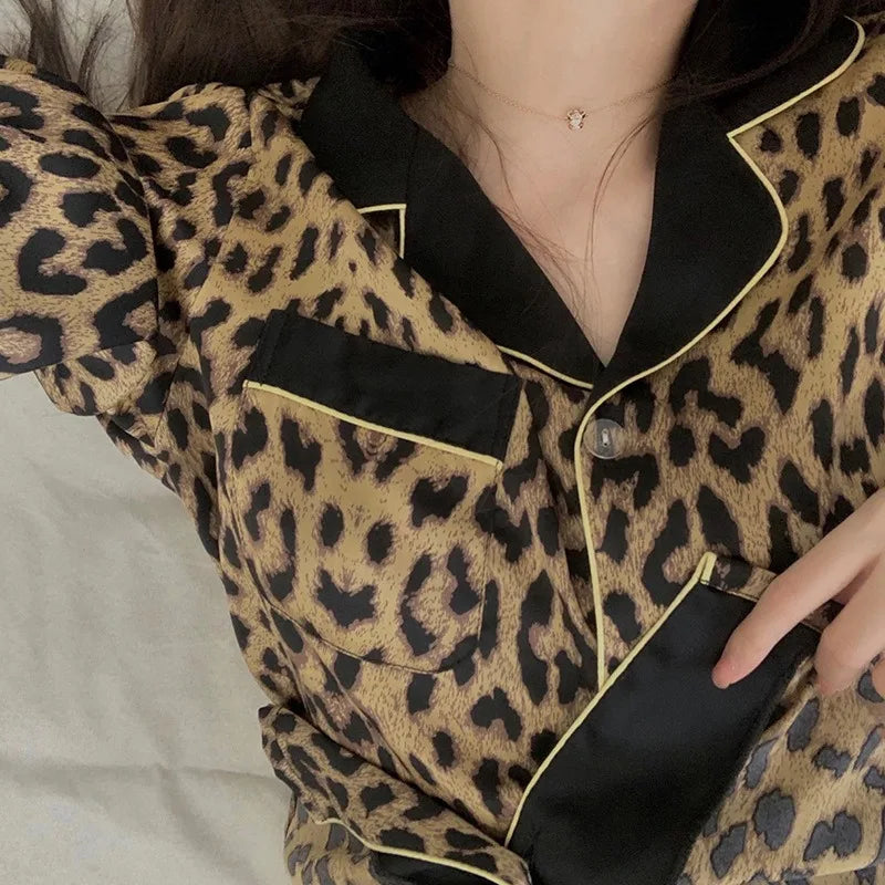Thailand Spring and Fall Pajamas Set Women's Fashion Leopard Print