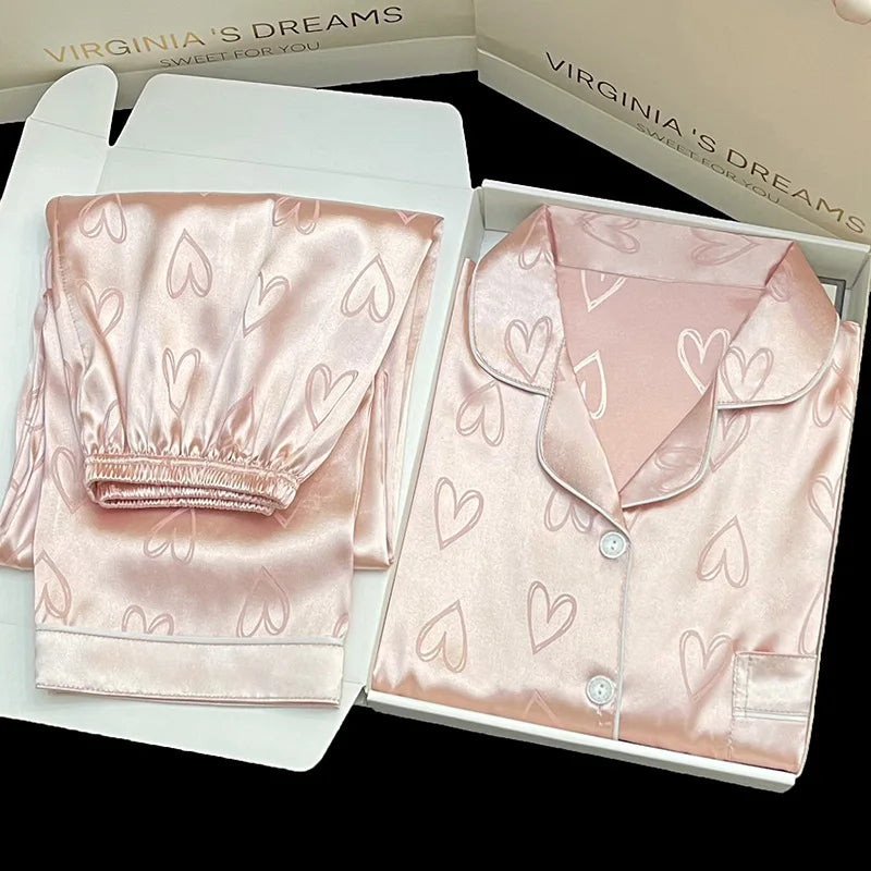 Ice Silk Pajamas Women's Long Sleeve Lace Premium Sense Two Piece Suit