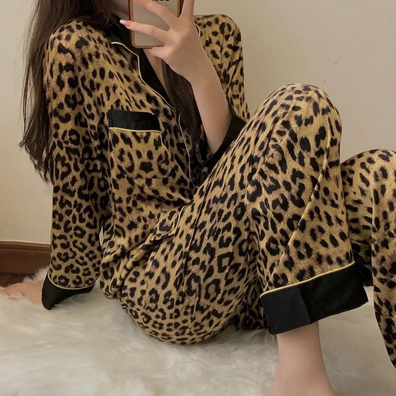 Thailand Spring and Fall Pajamas Set Women's Fashion Leopard Print