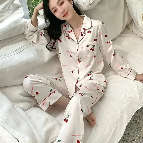 Ice Silk Pajamas Women's Long Sleeve Lace Premium Sense Two Piece Suit